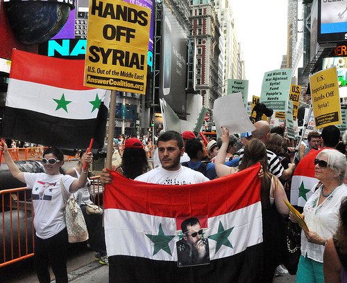 Mass protest against U.S. war on Syria in New York City's Times Square.