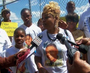 Taminko Sanford speaks at rally for her son outside Frank Murphy June 29, 2010.