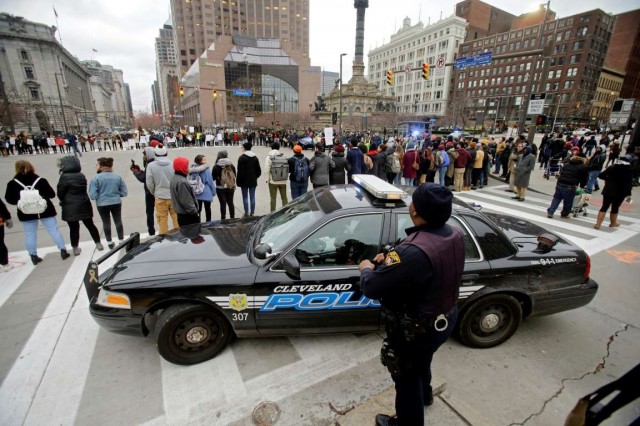 Tamir Rice protesters block Public Square in downtown Cleveland.