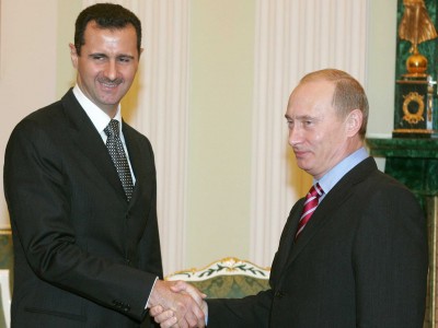 Syrian President Bashar Al-Assad greets Russian President Vladimir Putin in 2006.