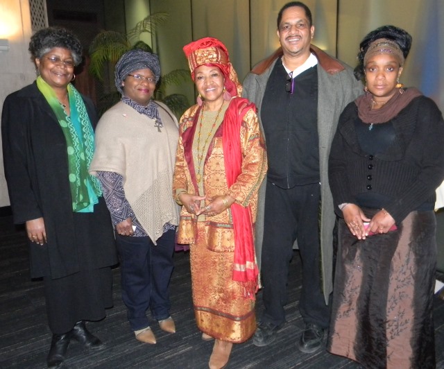 Protesting tax foreclosures at Wayne Co. Commission meeting March 17 were (l to r) Beverly Kindle-Walker, Kamala El, Queen Mother Nefertiti-El, Cornell Squires and