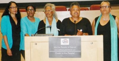 Aurora Harris (l) with other members of We the People of Detroit, (l to r) Cecily McClellan, Chris Griffith, Monica Lewis-Patrick, and Debra Taylor.
