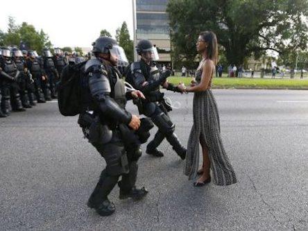 Lone woman confronts Baton Rouge police. 