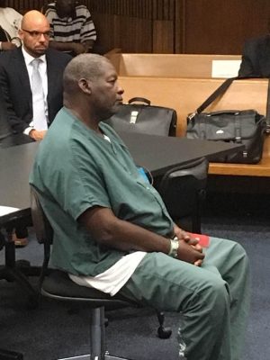 Charles Lewis at court hearing Oct. 11. Juvenile lifers across the state are being forced to appear in court in jail garb and handcuffs. 