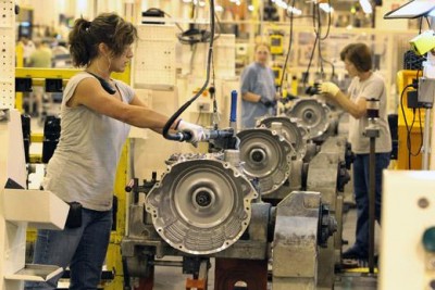 Women workers at Chrysler's Kokomo, Indiana transmission plant.