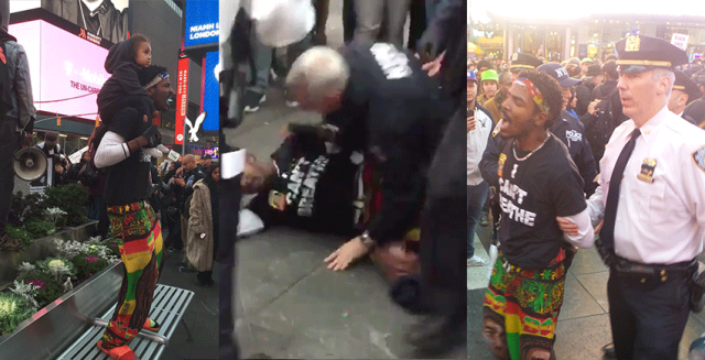 In police riot at #RiseUpOctober, NYPD arrests peaceful protester carrying 2-year-old child.