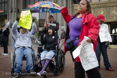 Parents, students and supporters rally in front of Detroit Public School HQ in protest of closing Oakman Elementary/Orthopedic School in Detroit — which serves disabled students. Photo: James Fassinger, STILLSCENES